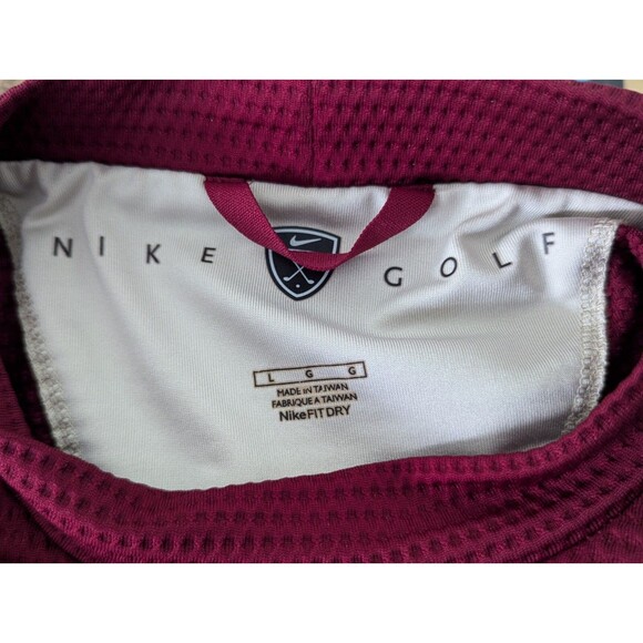 Nike Golf Shirt Men's Large Maroon White Waffle Knit Long Sleeve Stretch Dri Fit - Picture 6 of 8